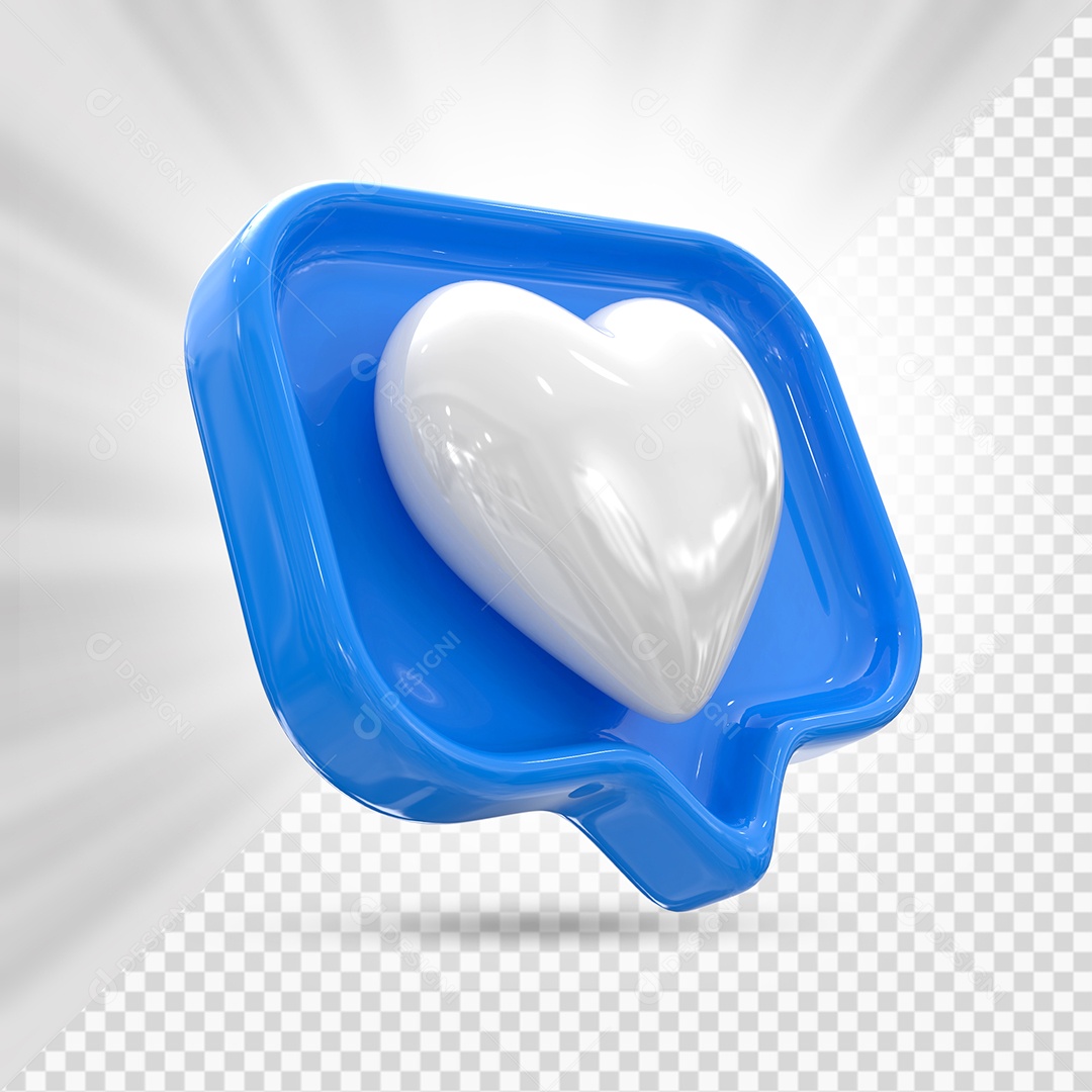 Emoji de Coração Branco e Azul Elemento 3D para Composição PSD