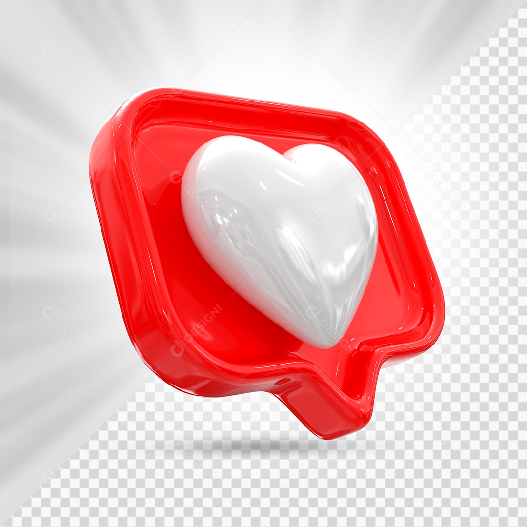 Emoji de Coração Branco e Vermelho Elemento 3D para Composição PSD