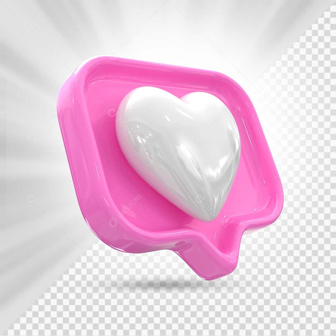 Emoji de Coração Branco e Rosa Elemento 3D para Composição PSD