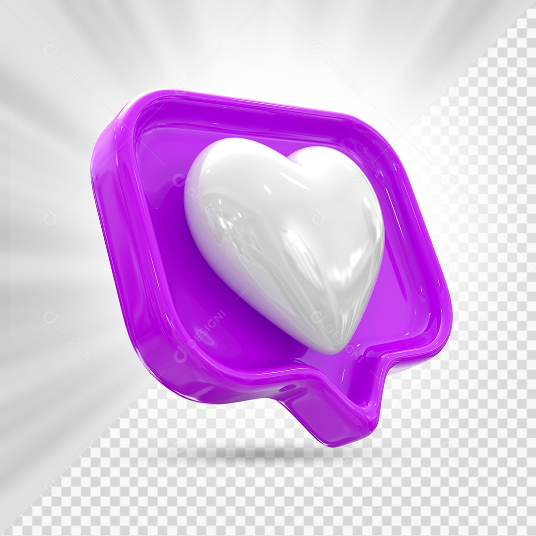 Emoji de Coração Cinza e Roxo Elemento 3D para Composição PSD