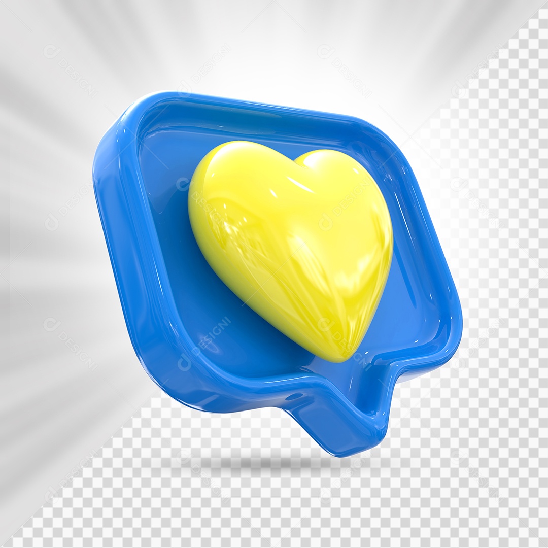 Emoji de Coração Amarelo e Azul Elemento 3D para Composição PSD