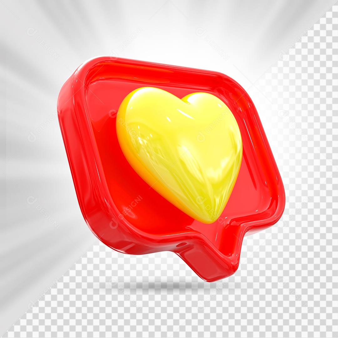 Emoji de Coração Amarelo e Vermelho Elemento 3D para Composição PSD