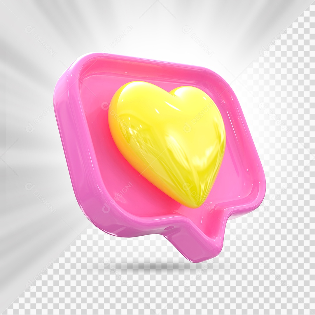 Emoji de Coração Amarelo e Rosa Elemento 3D para Composição PSD