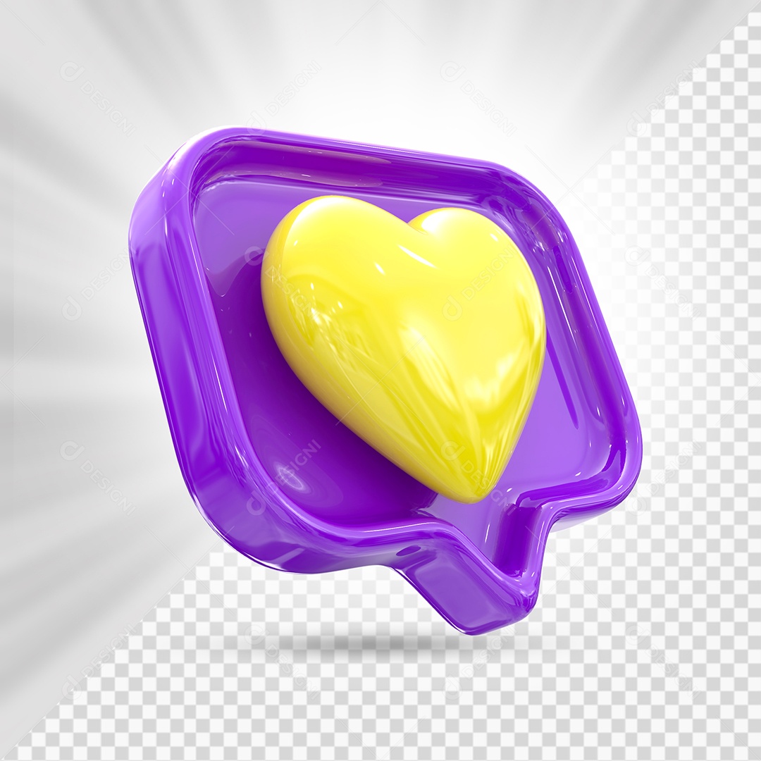 Emoji de Coração Amarelo e Roxo Elemento 3D para Composição PSD