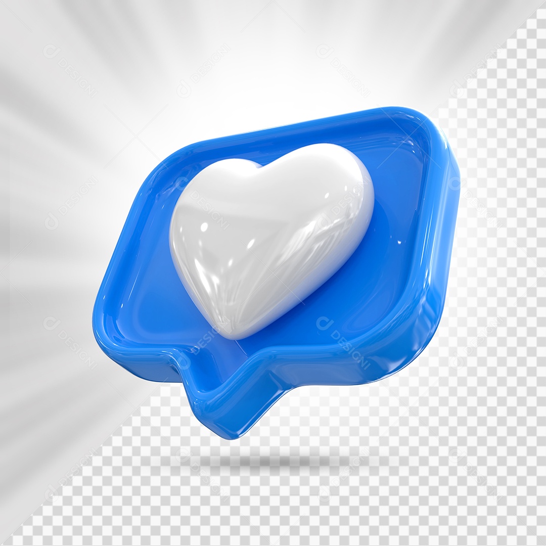 Emoji de Coração Branco e Azul Elemento 3D para Composição PSD
