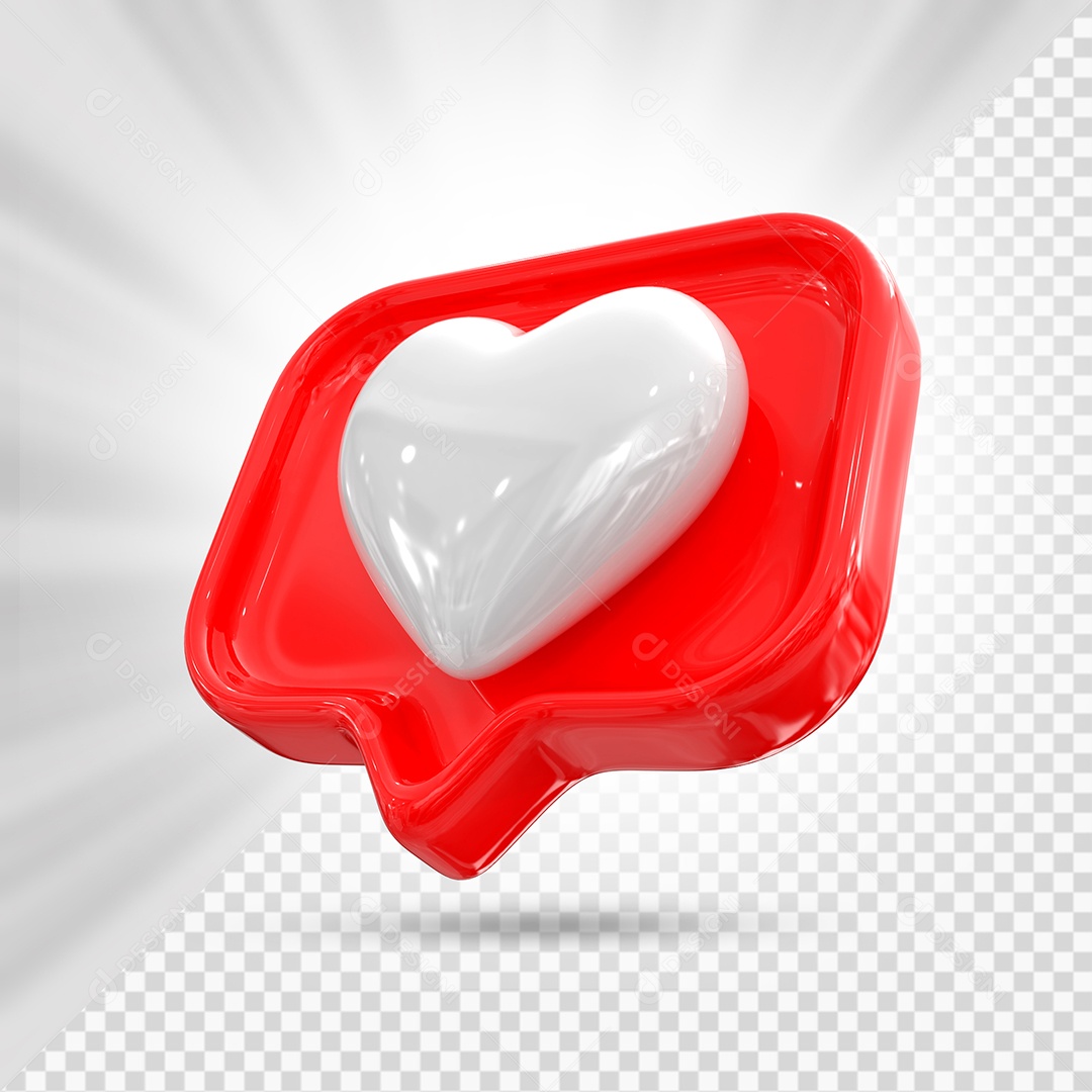 Emoji de Coração Branco e Vermelho Elemento 3D para Composição PSD