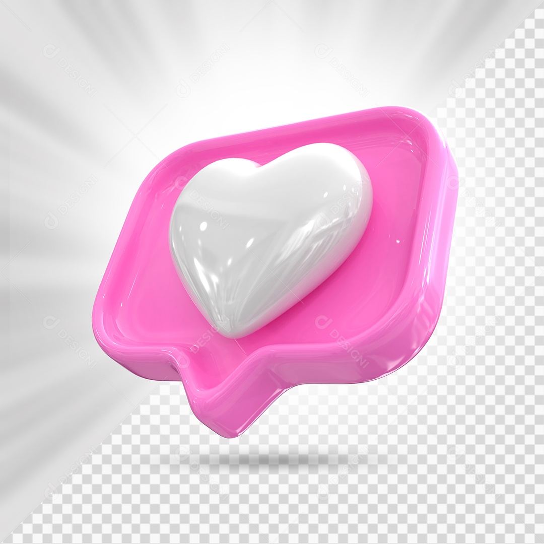 Emoji de Coração Branco e Rosa Elemento 3D para Composição PSD