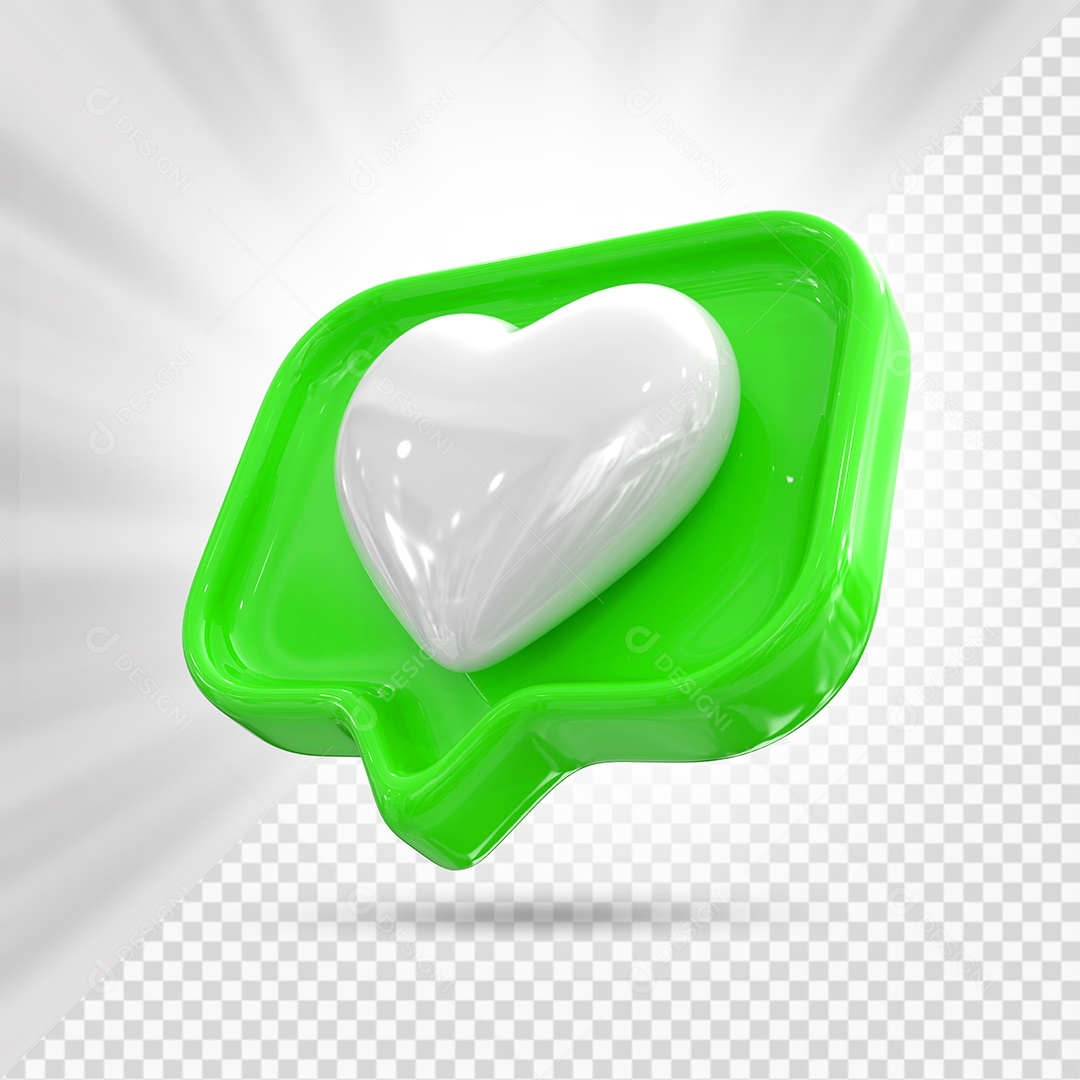 Emoji de Coração Branco e Verde Elemento 3D para Composição PSD