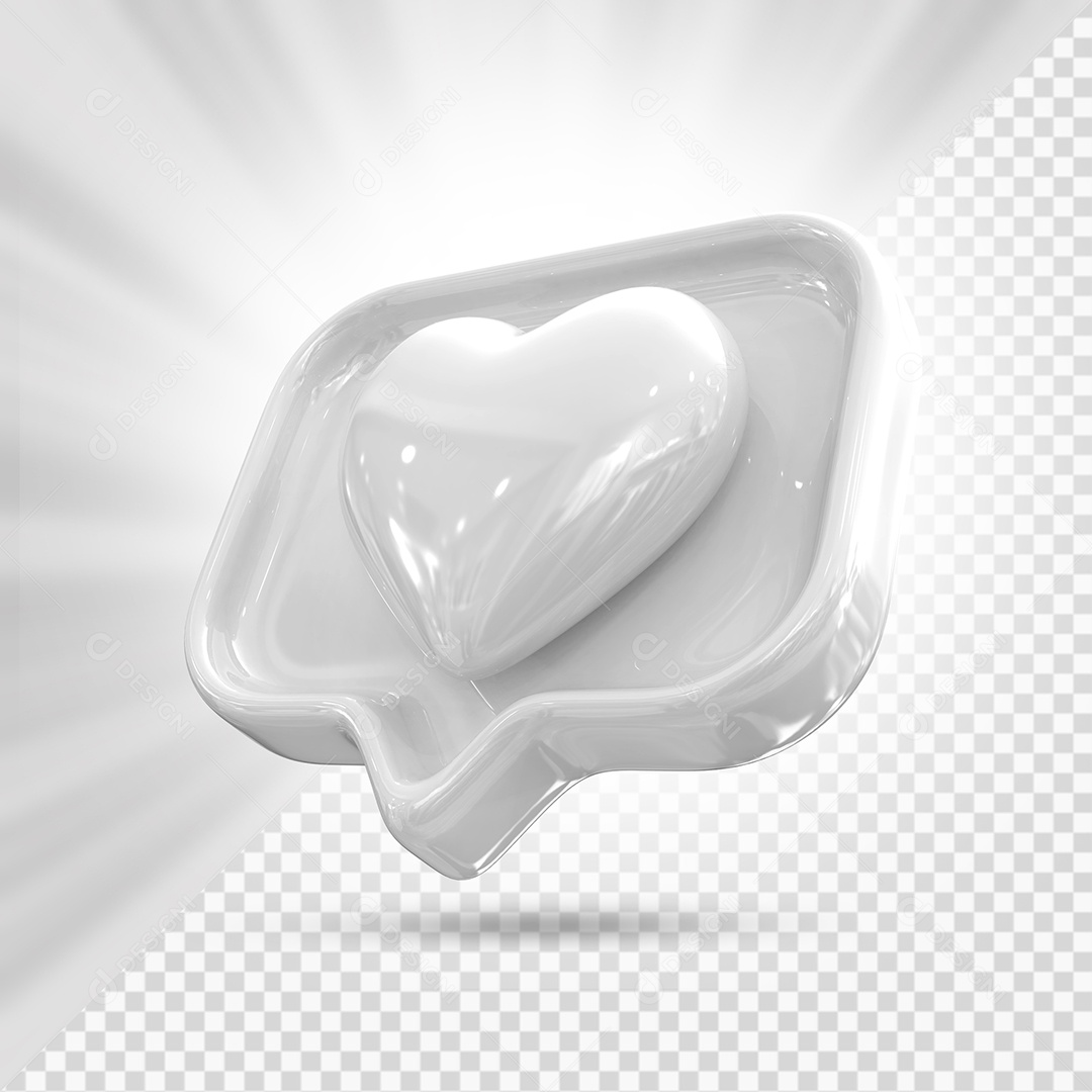 Emoji de Coração Branco e Branco Elemento 3D para Composição PSD