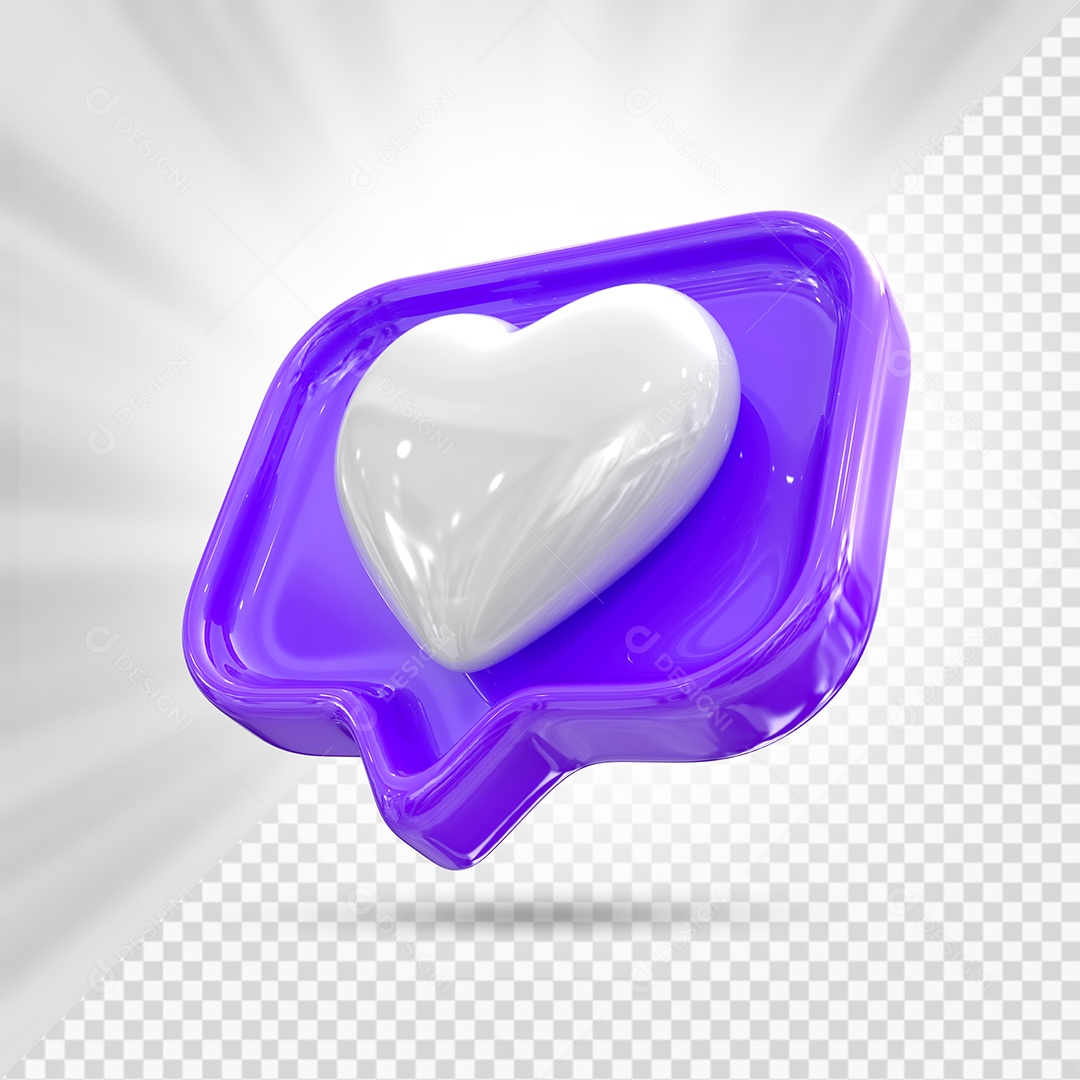 Emoji de Coração Branco e Roxo Elemento 3D para Composição PSD