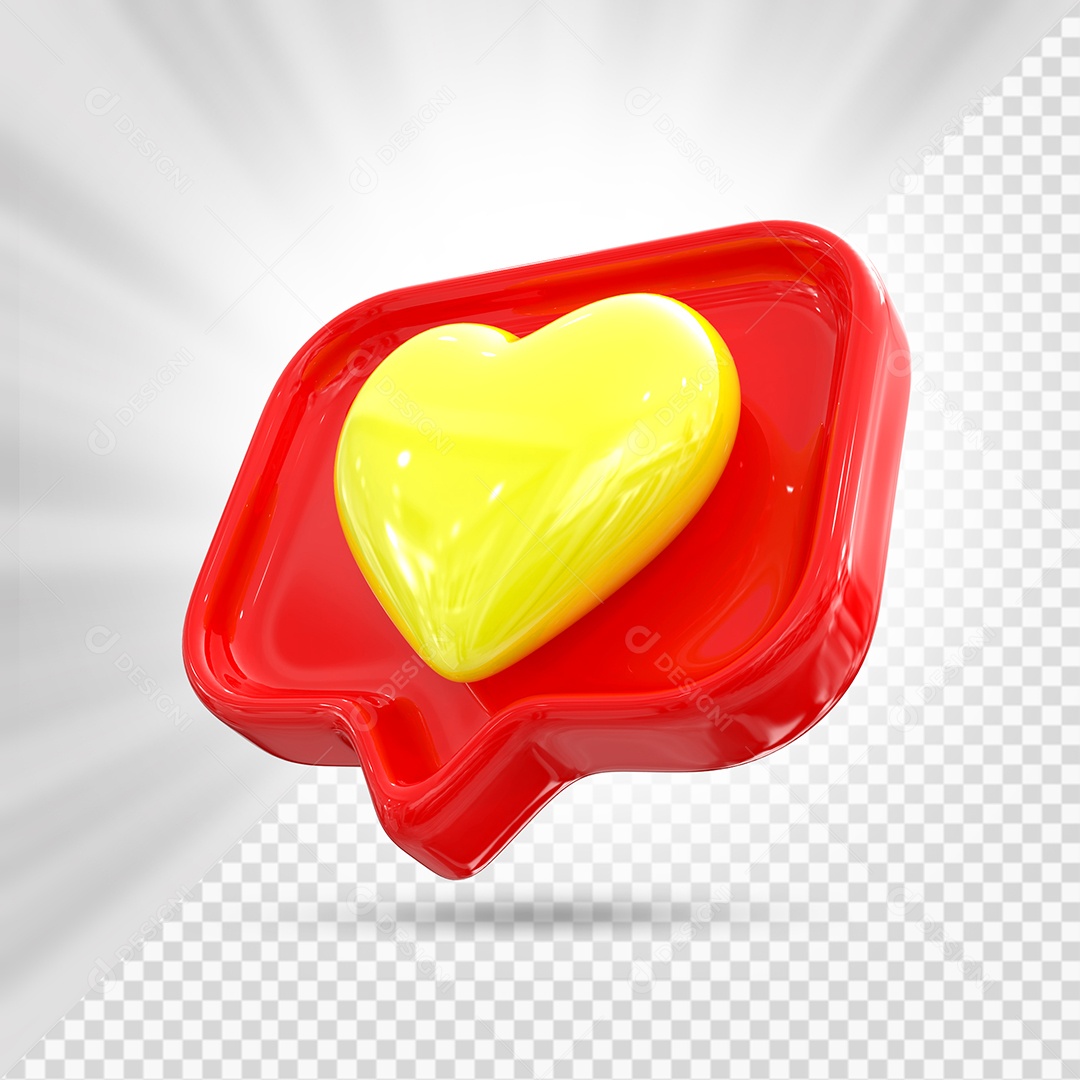 Emoji de Coração Amarelo e Vermelho Elemento 3D para Composição PSD