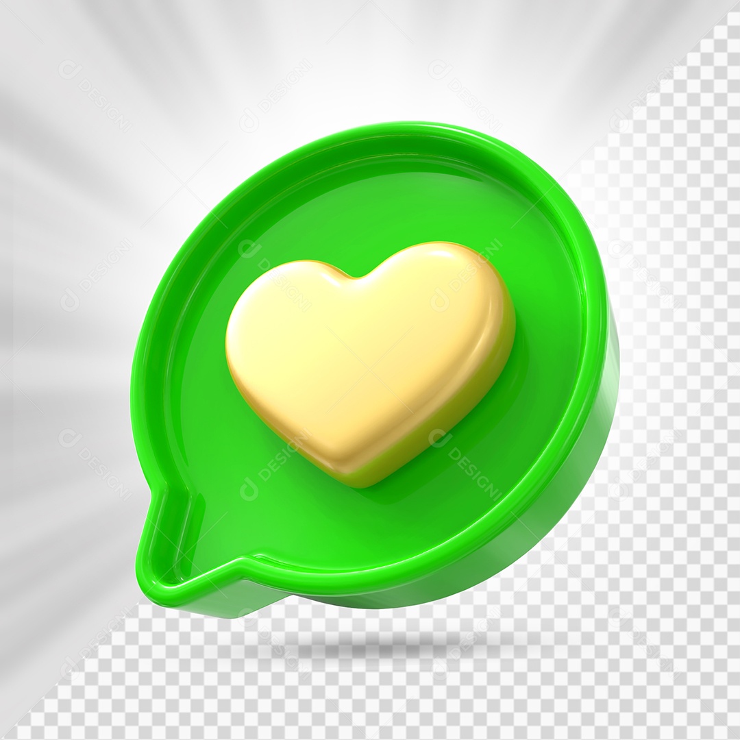 Emoji de Coração Dourado e Verde Elemento 3D para Composição PSD