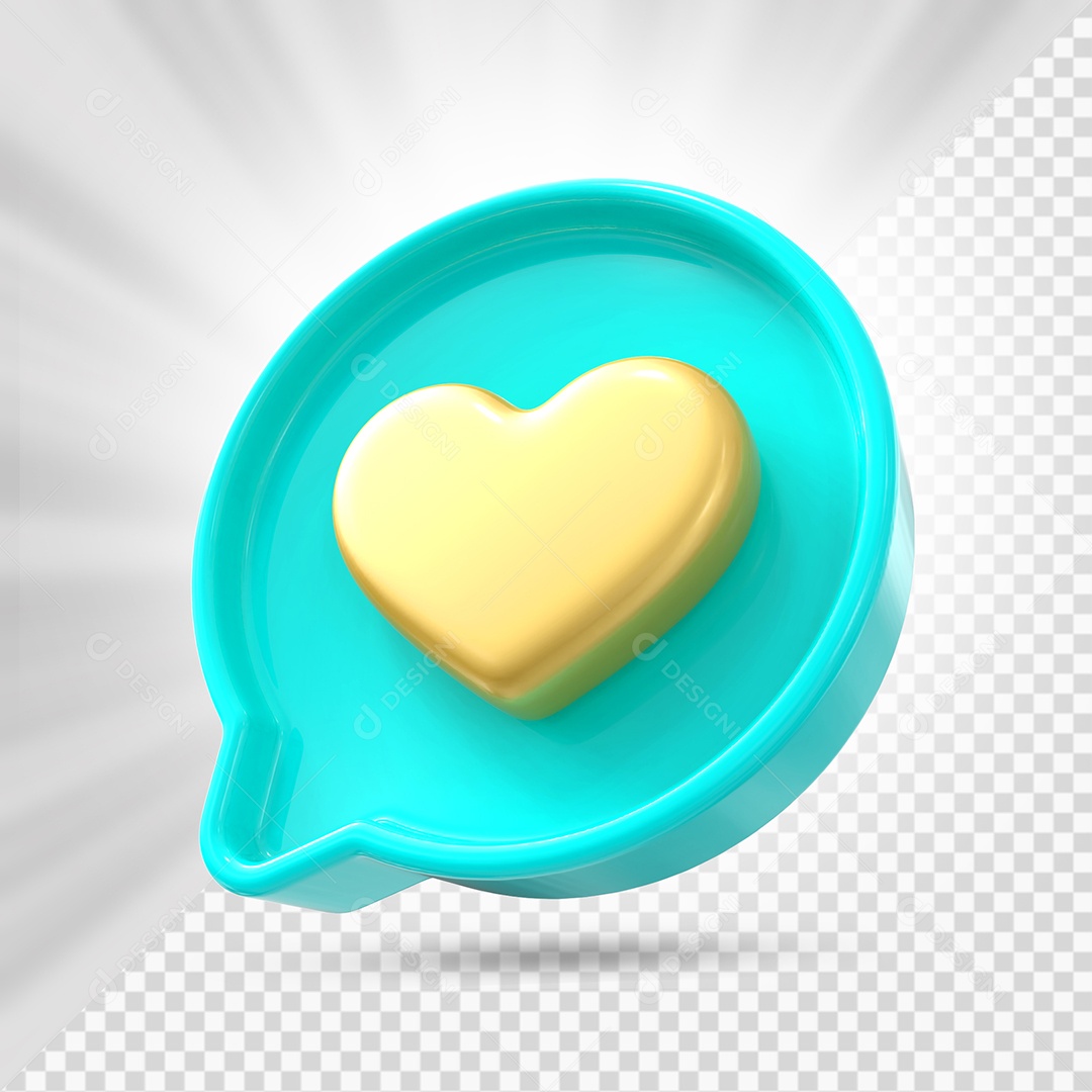 Emoji de Coração Dourado e Azul Marinho Elemento 3D para Composição PSD