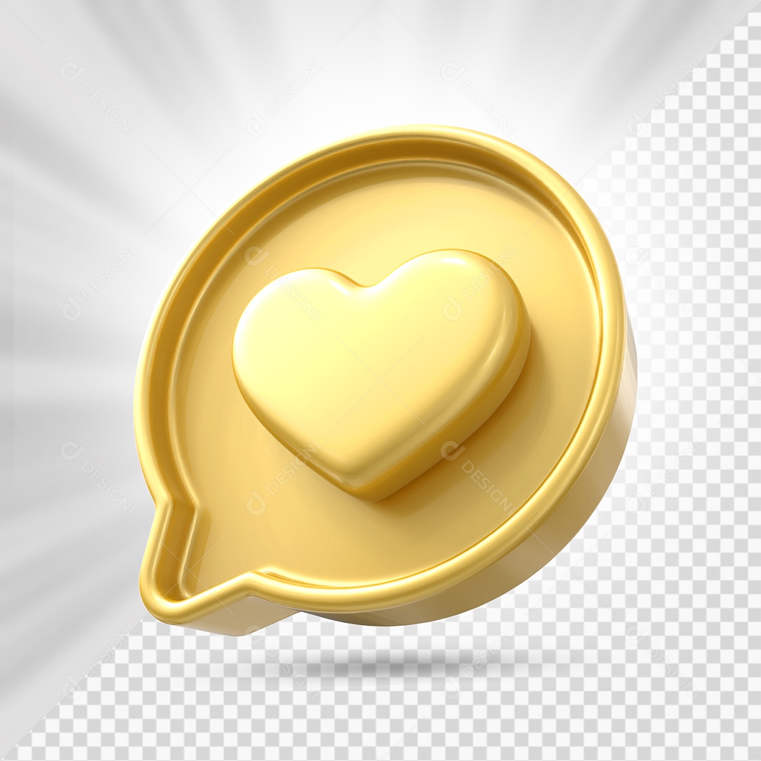 Golden Heart Emoji Element 3D Composition PSD
