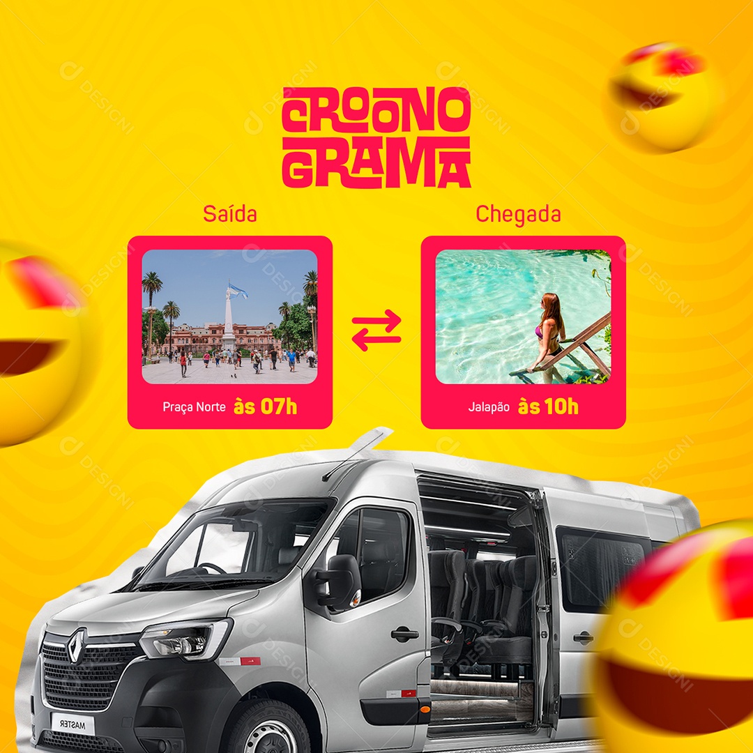 Cronograma Saída Chegada Excursão Social Media PSD Editável