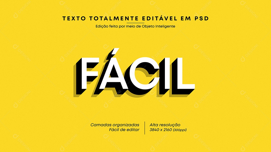 Efeito de Texto Fácil Em Fundo Amarelo PSD Editável
