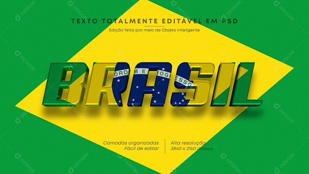 Efeito de Texto Brasil Cores da Bandeira Brasileira PSD Editável