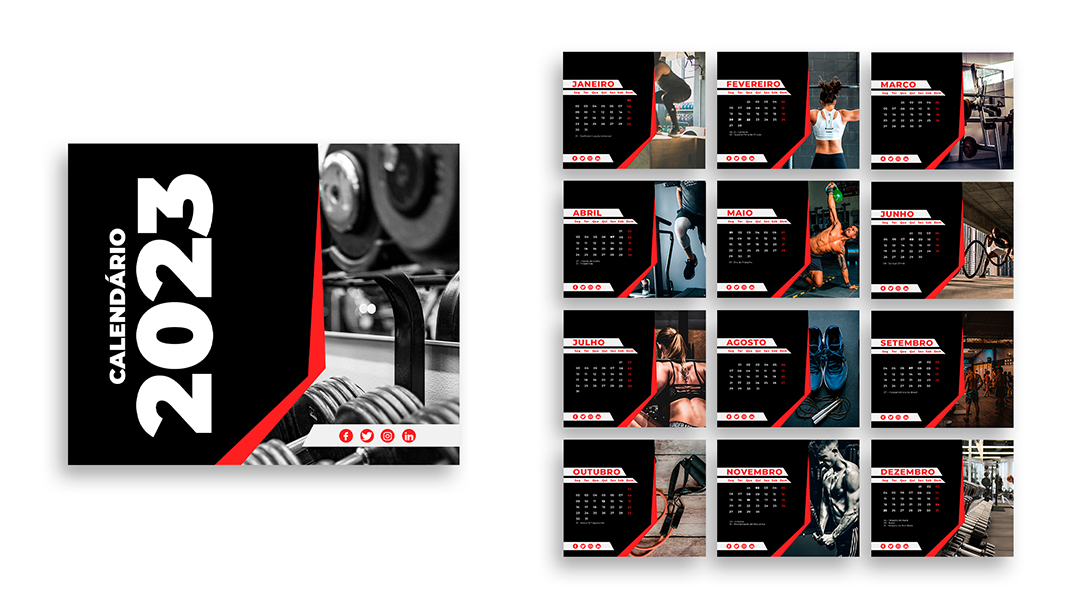 Modelo de Calendário 2023 Academia PSD Editável