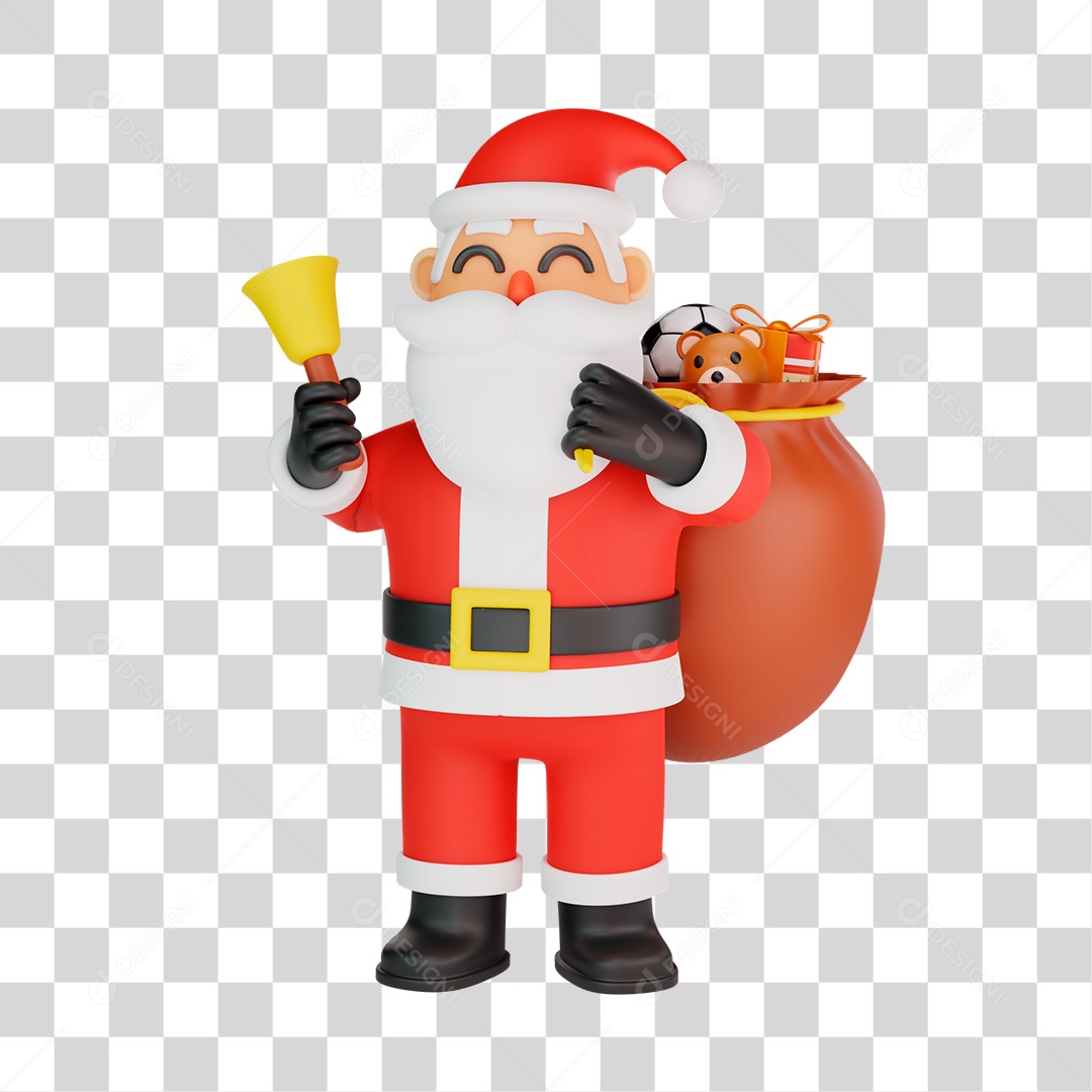 Papai Noel com Saco de Brinquedos Elemento 3D PNG Transparente