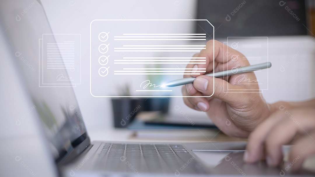 Conceito de assinatura eletrônica, empresários assinam eletrônico