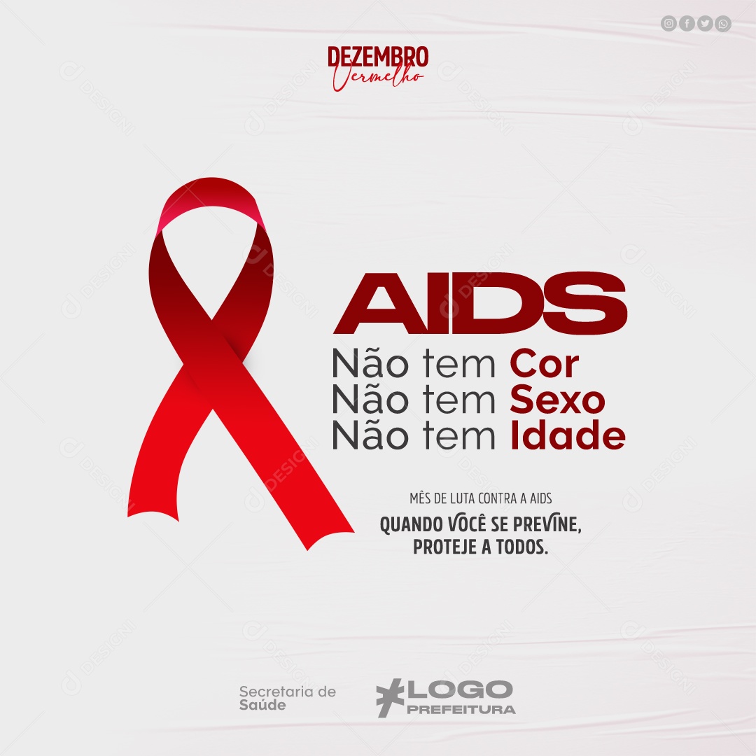 Social Media Mês de Luta e Conscientização Contra a AIDS Dezembro Vermelho PSD Editável