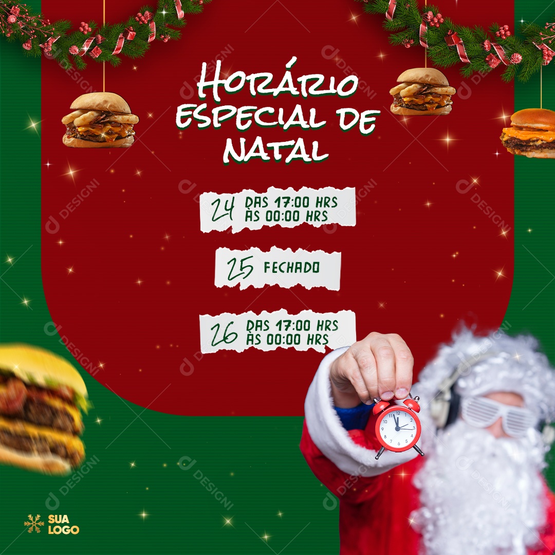 Hamburgueria Horário Especial de Natal Social Media PSD Editável