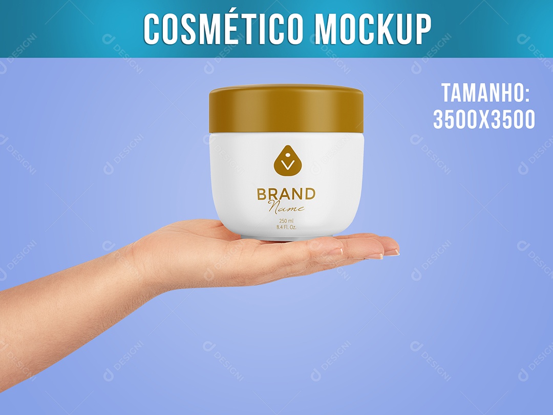 Frasco de Cosmético Mockup Pote Mão Mulher PSD