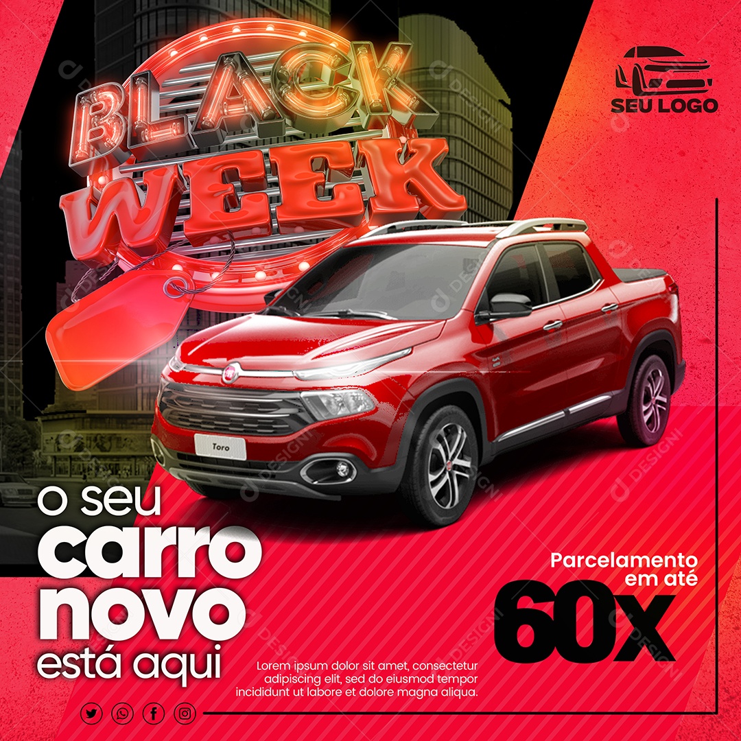 Black Week o Seu Carro Novo está Aqui Social Media PSD Editável
