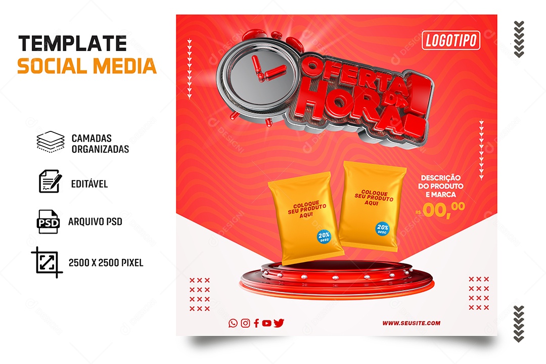 Encarte Oferta da Hora Social Media PSD Editável