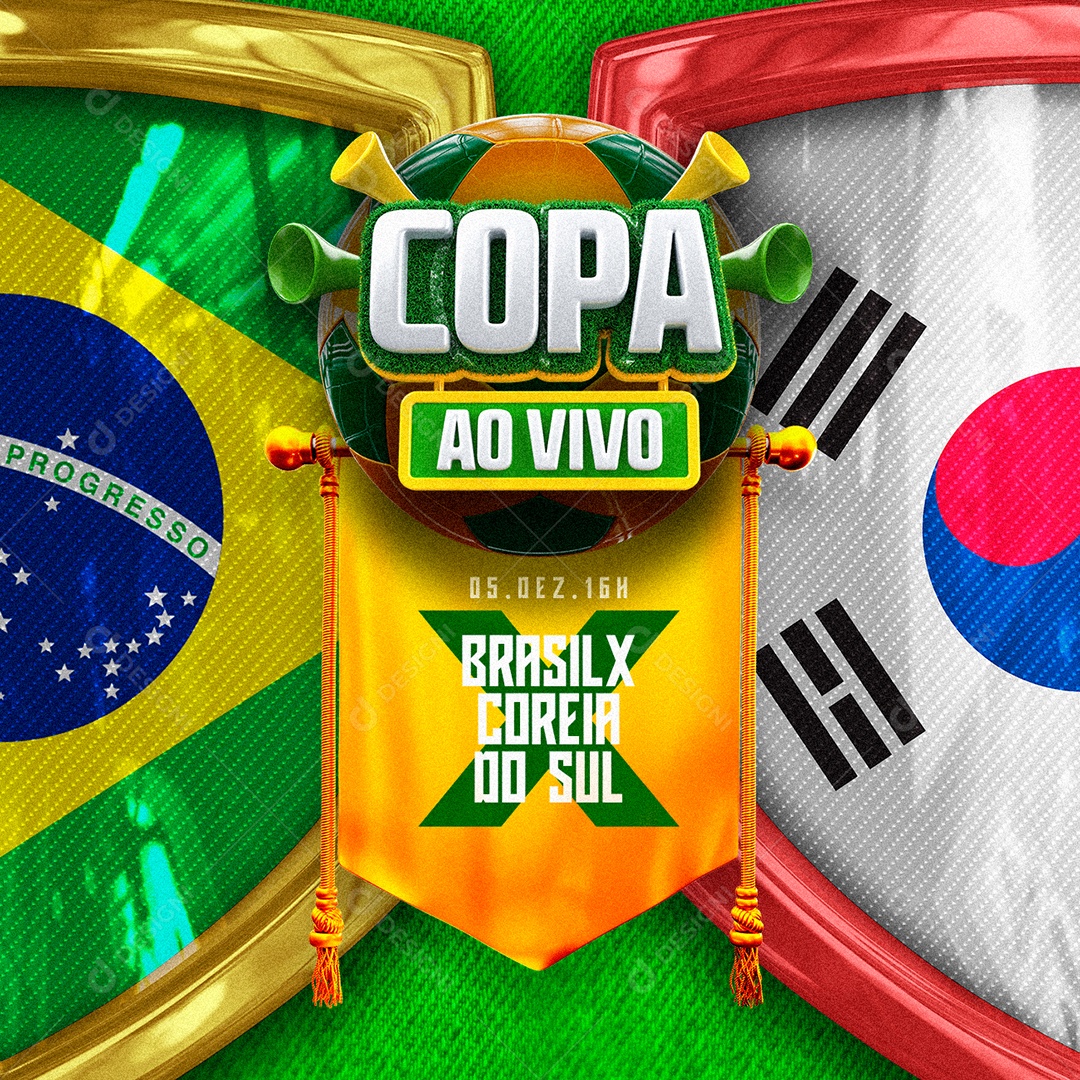 Copa ao Vivo Brasil x Coreia do Sul Copa do Mundo Social Media PSD Editável