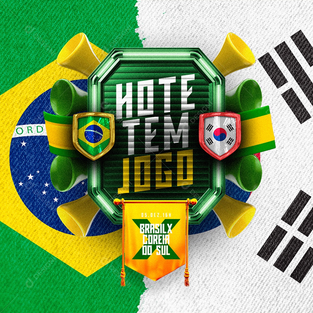 Hoje tem Jogo do Brasil x Coreia do Sul Copa do Mundo Social Media PSD Editável