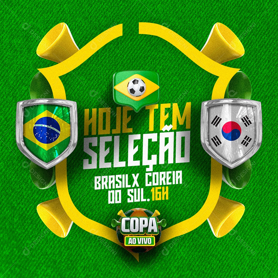 Hoje tem Seleção Brasil x Coreia do Sul Copa do Mundo Social Media PSD Editável