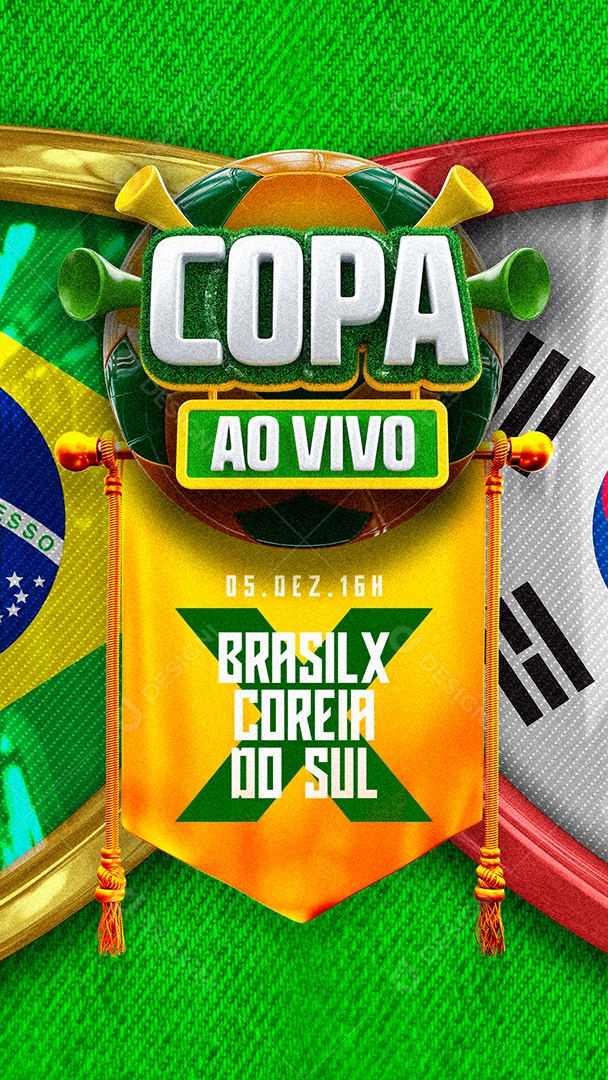 Story Copa ao Vivo Brasil x Coreia do Sul Copa do Mundo Social Media PSD Editável