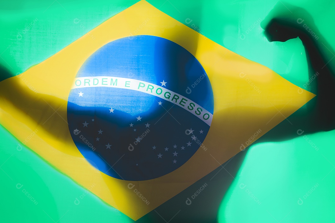 Poder Brasileiro - Silhueta na Bandeira Brasileira Conceito Força Brasileira