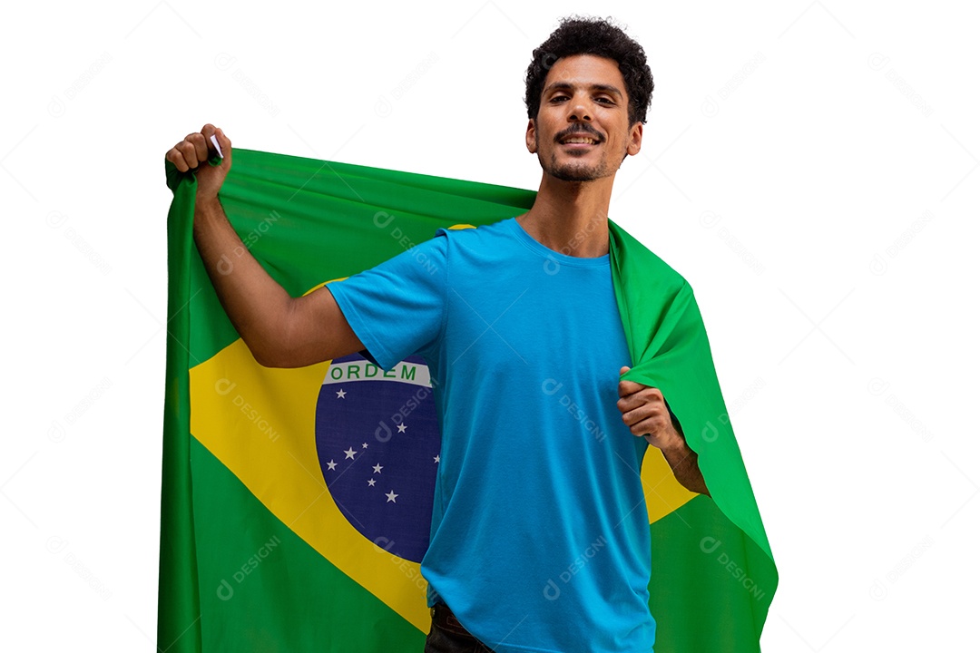 Segurando a bandeira do Brasil, homem negro com bandeira isolada