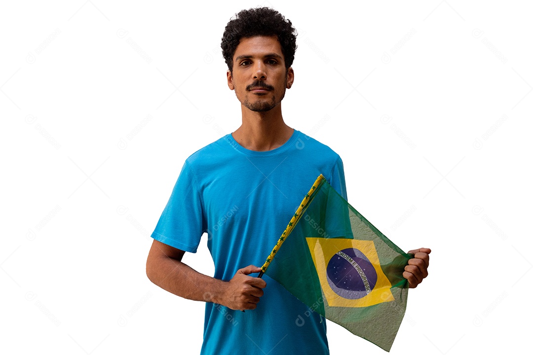 Segurando a bandeira do Brasil, homem negro com bandeira isolada