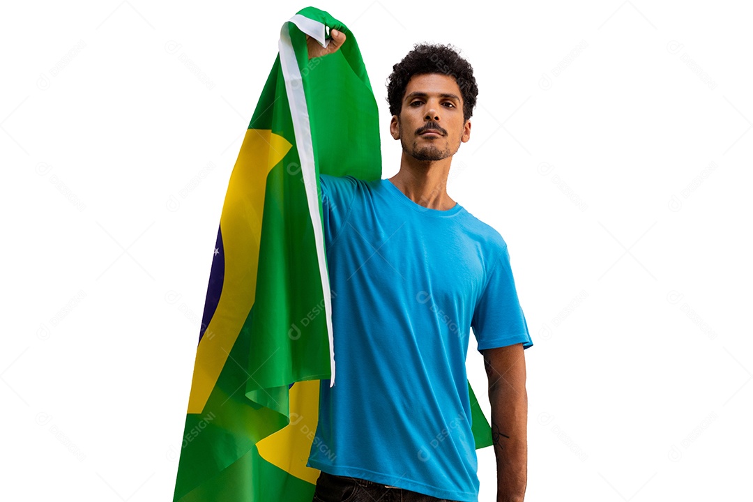 Segurando a bandeira do Brasil, homem negro com bandeira isolada.