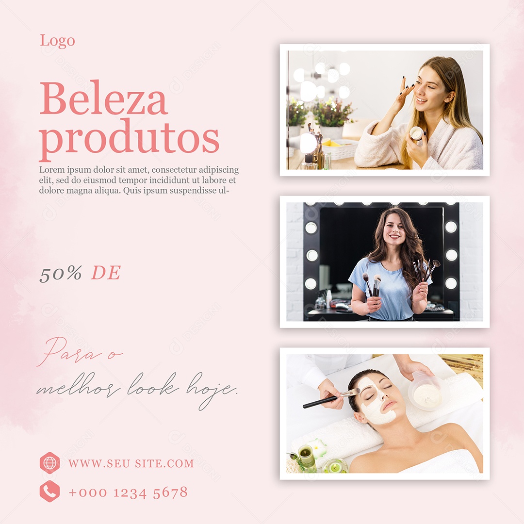 Beleza Produtos Cosméticos 50% de Desconto Social Media PSD Editável