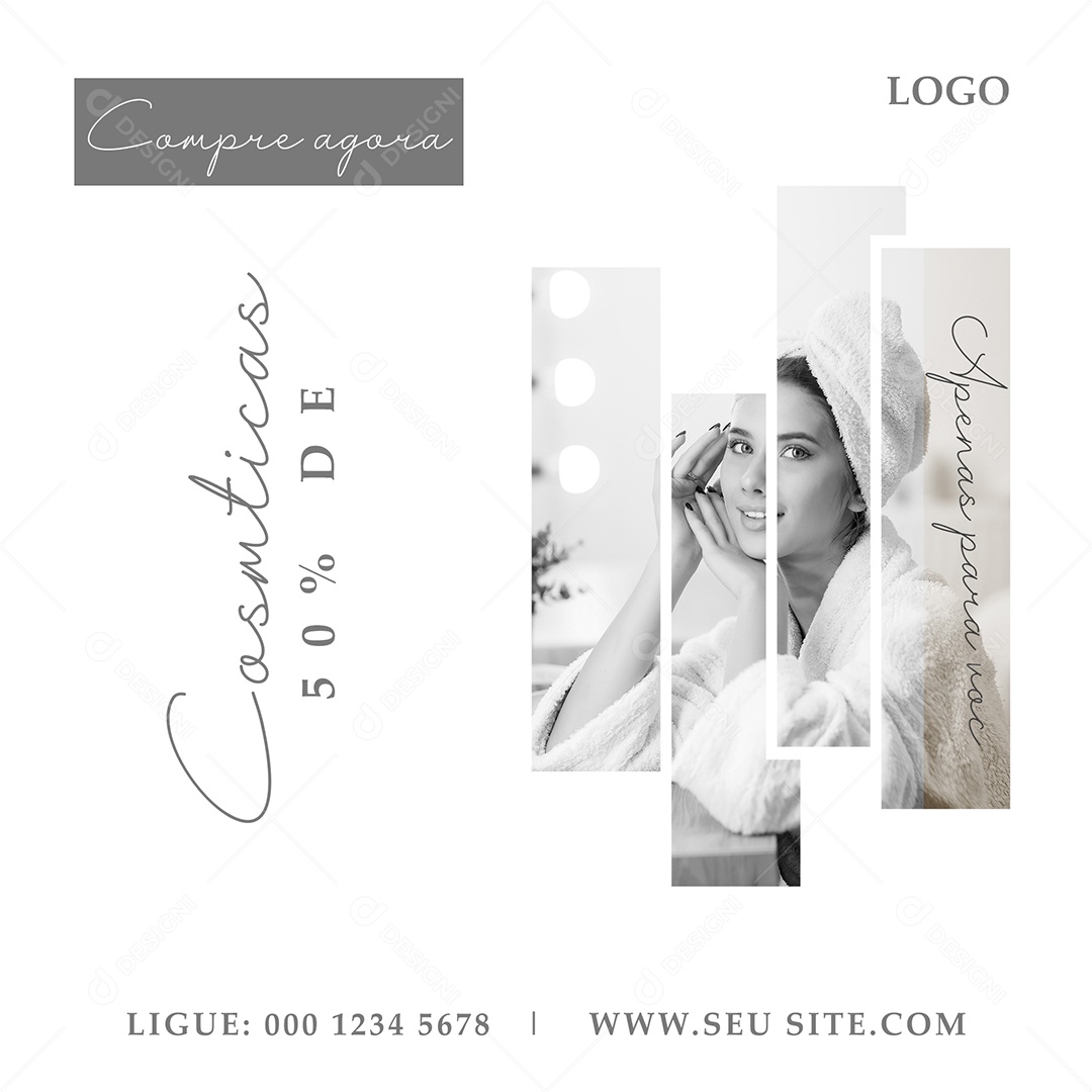 Cosméticos 50% de Desconto Social Media PSD Editável