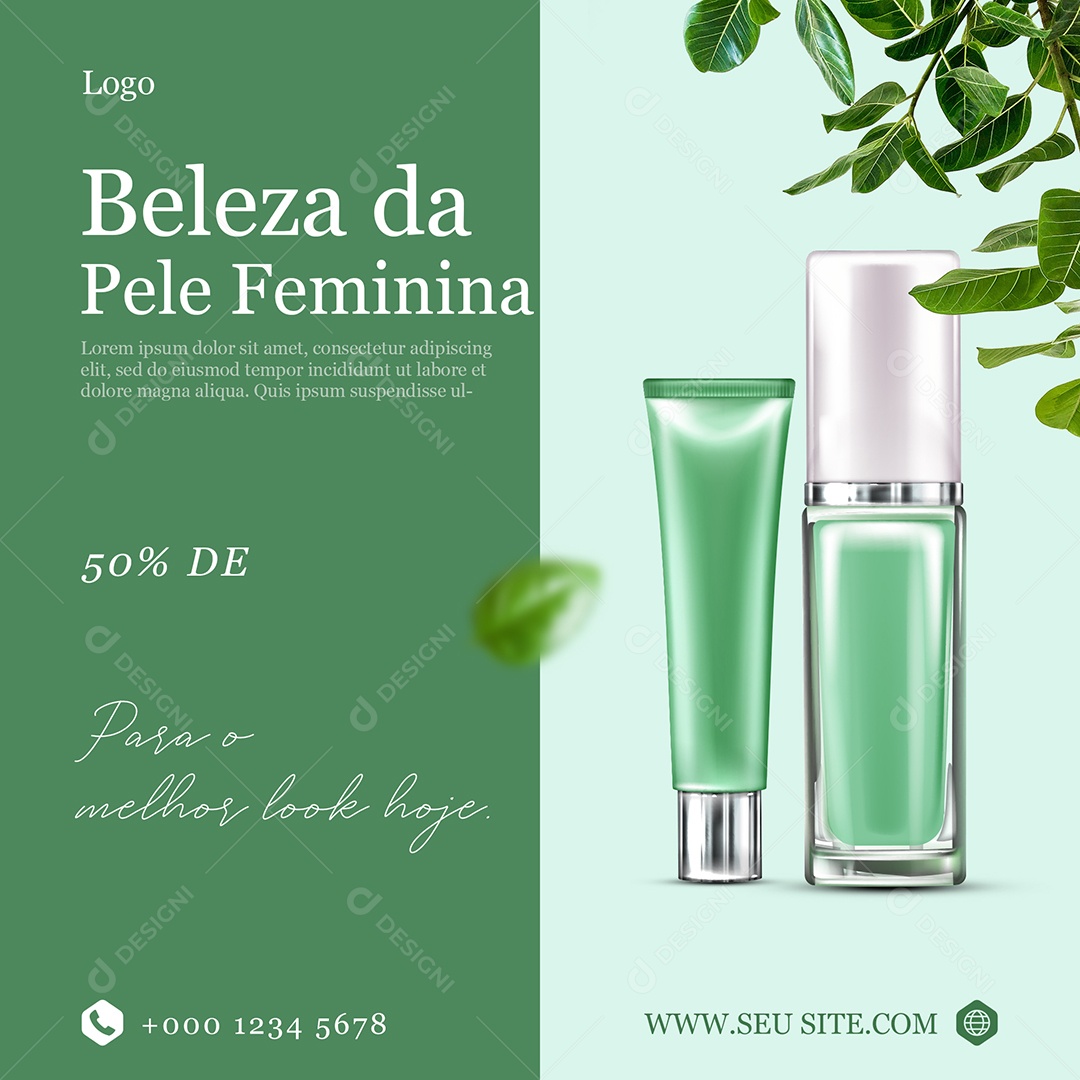 Beleza da Pele Feminina Cosméticos Social Media PSD Editável