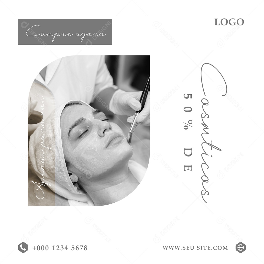 Cosméticos 50% de Desconto Social Media PSD Editável