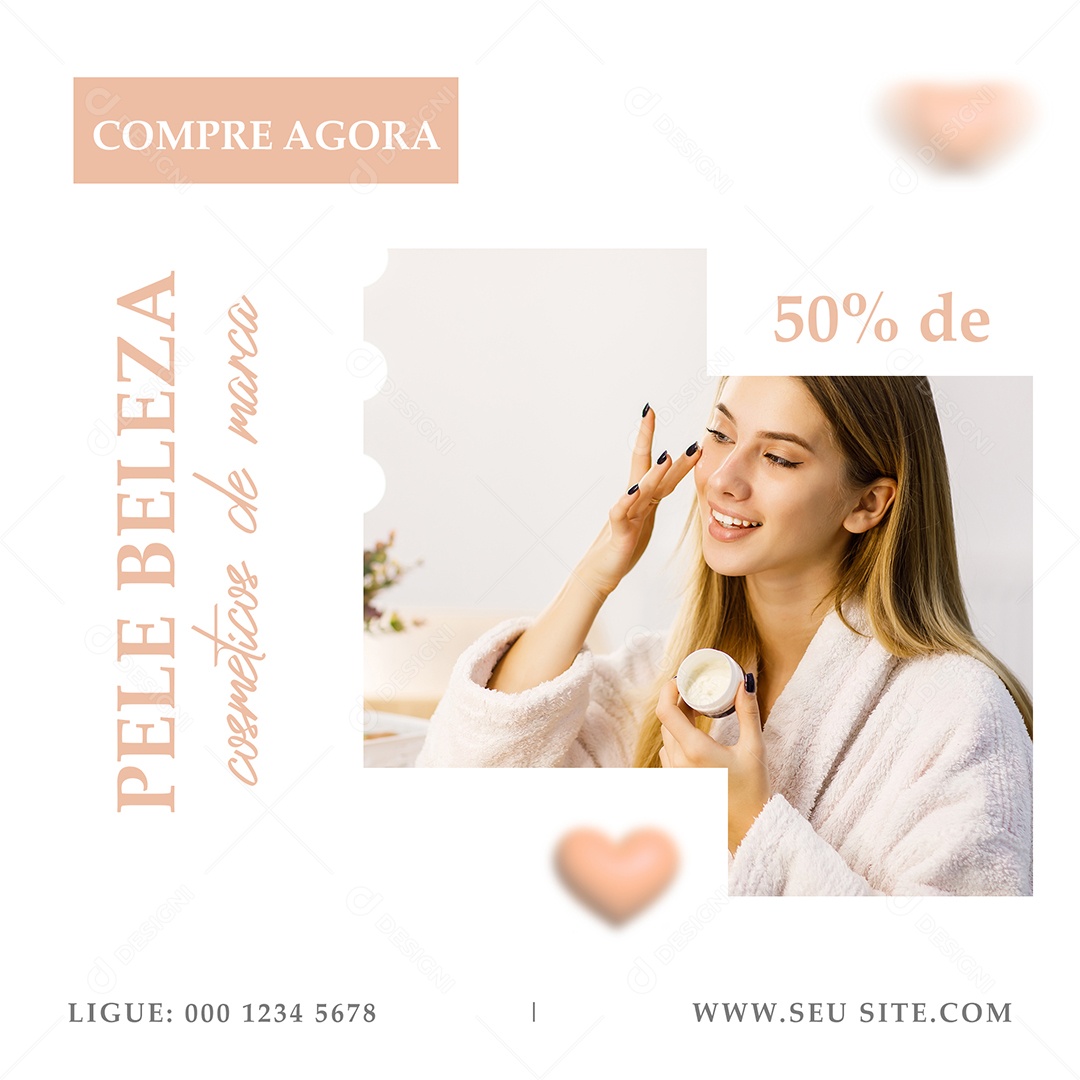 Pele Beleza Cosméticos de Marca 50% de Desconto Clinica Social Media PSD Editável