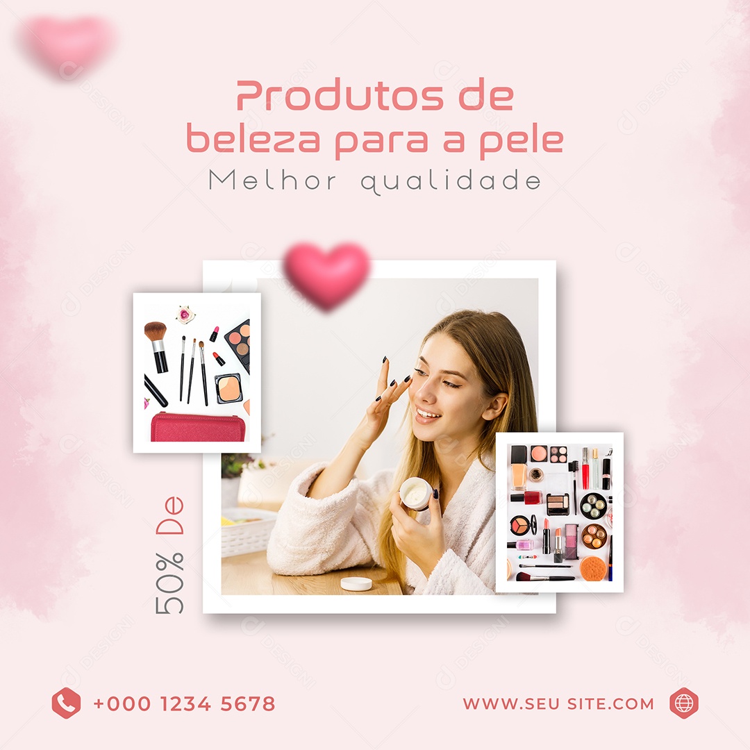 Produtos de Beleza para a Pele 50% de Desconto Clinica Social Media PSD Editável