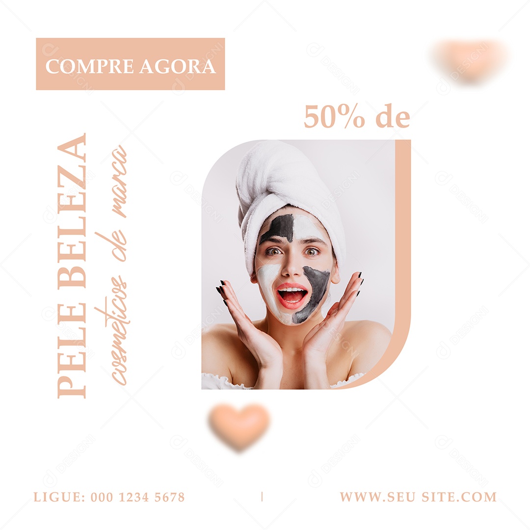Pele Beleza Cosméticos de Marca 50% de Desconto Clinica Social Media PSD Editável