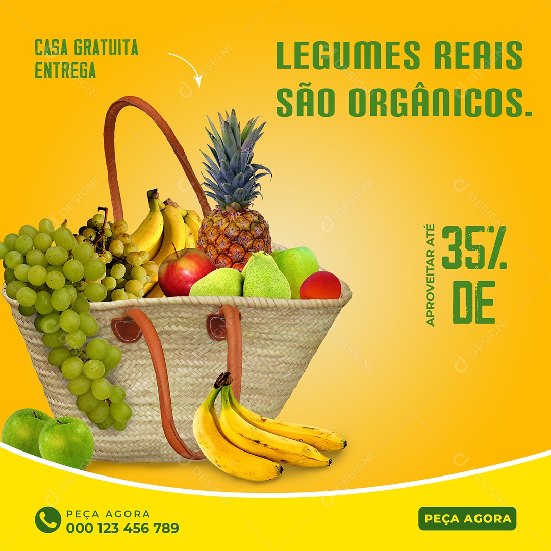 Social Media Hortifruti Legumes Reais são Orgânicos PSD Editável