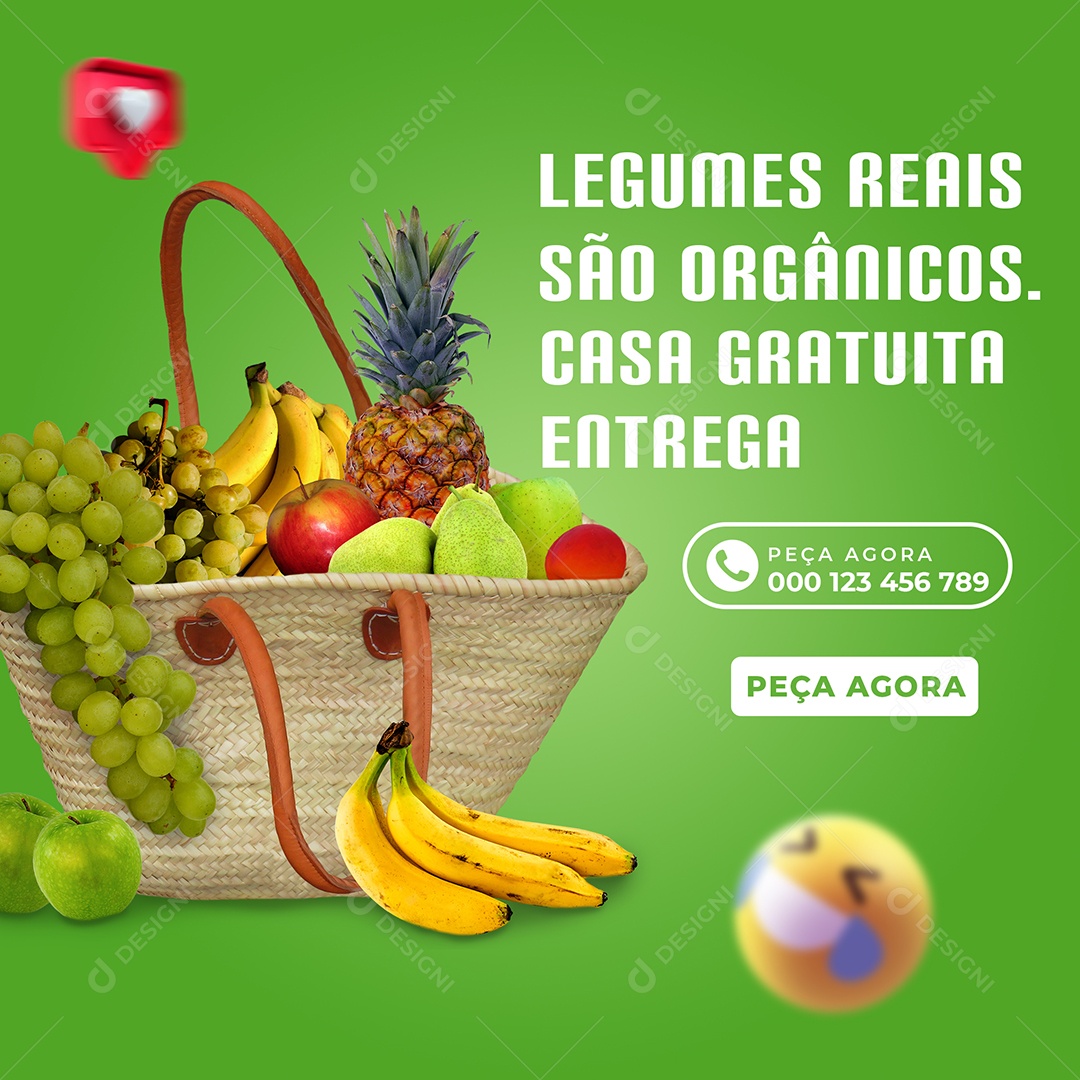 Hortifruti Legumes Reais são Orgânicos Social Media PSD Editável