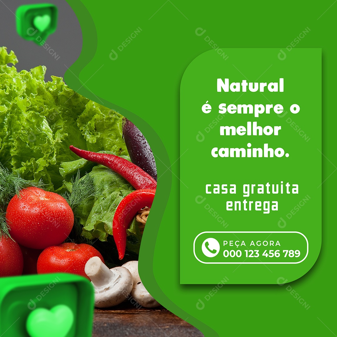 Natural é Sempre o Melhor Caminho Hortifruti Social Media PSD Editável
