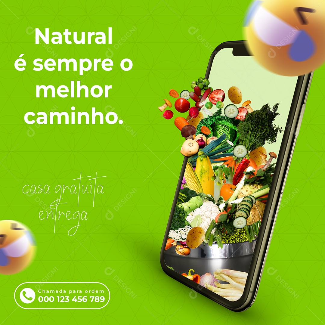 Natural é Sempre o Melhor Caminho Hortifruti Social Media PSD Editável