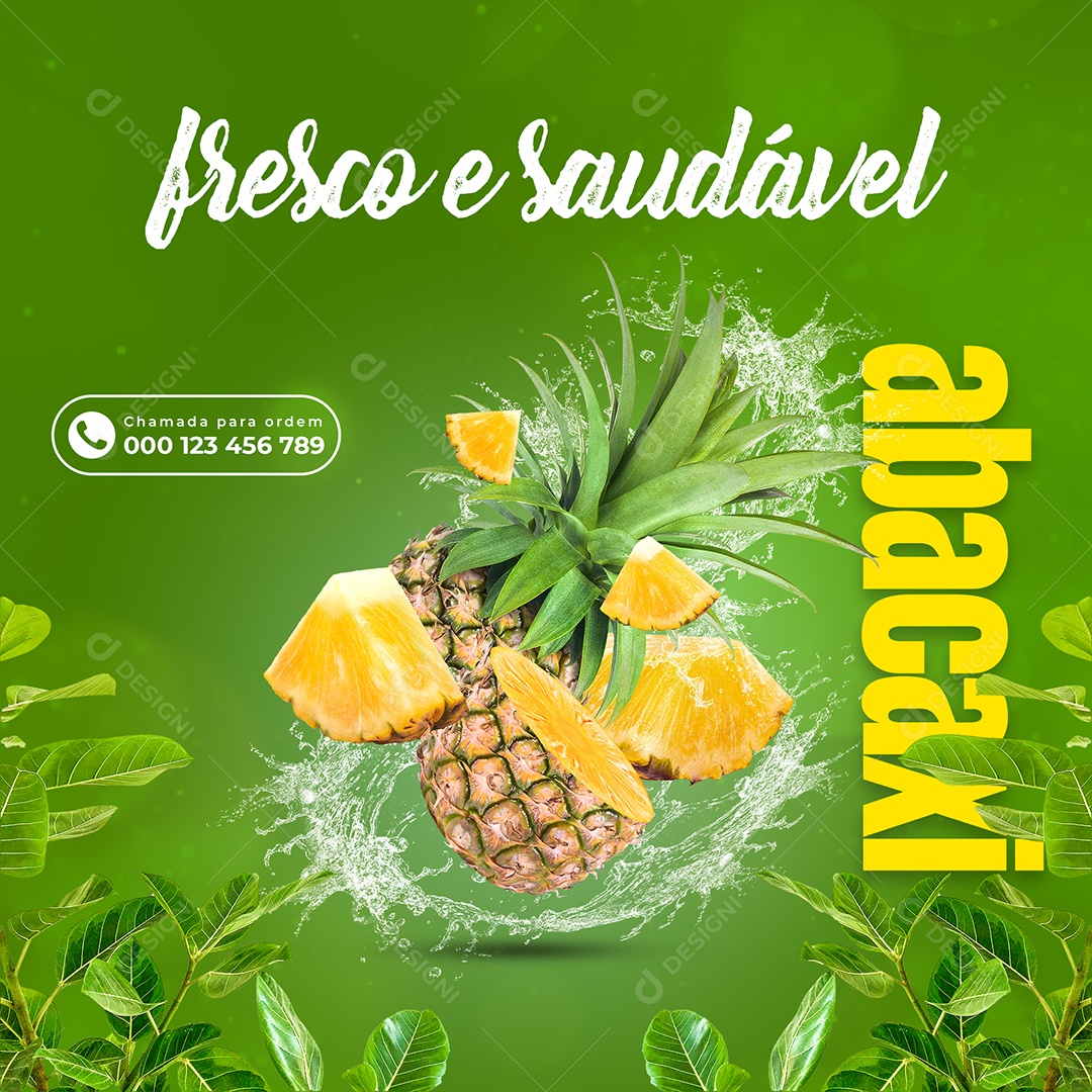 Fresco e Saudável Abacaxi Hortifruti Social Media PSD Editável