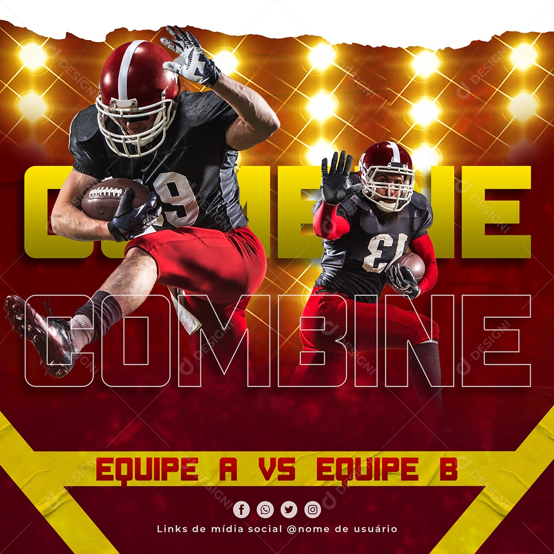 Combine Equipe A vs Equipe B Futebol Americano Social Media PSD Editável